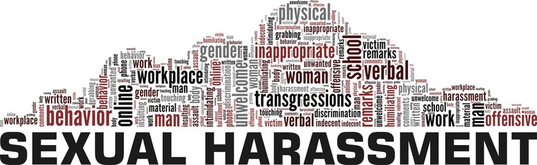 Sexual Harassment conceptual vector illustration word cloud isolated on white background. - obrazy, fototapety, plakaty