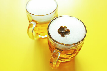 Saint Patrick's Day holiday. National Irish holiday. A mug of golden beer at the bar.