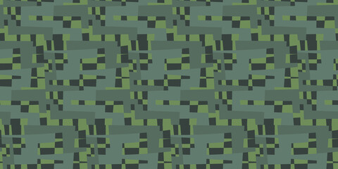 Pixel glitch camouflage seamless pattern in olive green color for background, fabric, textile, wrap, surface, web and print design. Textile vector tile rapport. - 499660648