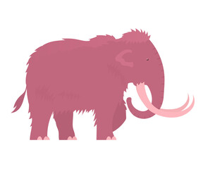 Ancient woolly mammoth. Extinct animal of the Ice Age. Tusks and trunk. Vector cartoon illustration isolated on white background