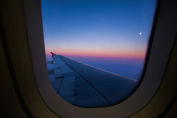 Sunset sky view from airplane window