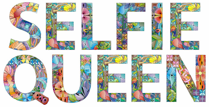 Selfie Queen word Fun design to print on tee, shirt, hoody, poster banner sticker, card.