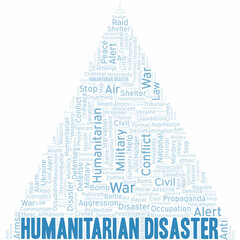 Humanitarian Disaster word cloud. Vector made with the text only.