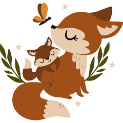 fox mother and baby composition