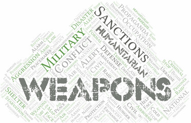 Weapons word cloud. Vector made with the text only.