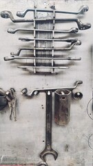 old tools on a wooden background