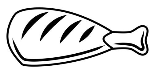 Illustration of grilled chicken leg. Bbq product. Stylized kitchen and restaurant menu.