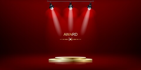Illuminated stage podium with red carpet for award ceremony vector illustration