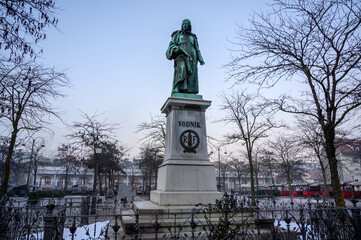 Fototapeta premium Statue of Valentin Vodnik, on Vodnikov trg square, in Ljubljana
