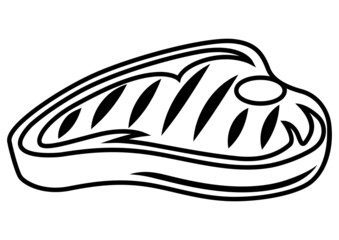 Illustration of grilled potterhouse steak. Bbq product. Stylized kitchen and restaurant menu.