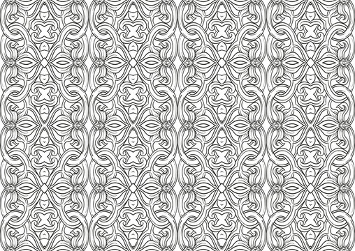 Interlacing abstract ornament in the medieval, romanesque style. Seamless pattern, backgroundin gold and black. ector illustration.