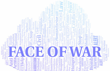 Fototapeta premium Face Of War word cloud. Vector made with the text only.