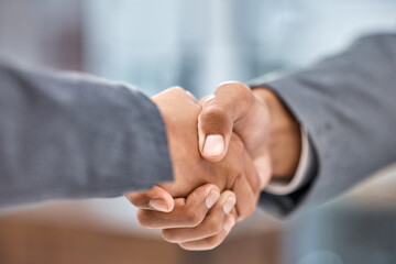 I cant say no to a good deal. Cropped shot of two businesspeople shaking hands. - obrazy, fototapety, plakaty