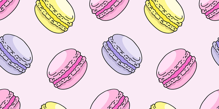 Colored macaroons, vector seamless pattern in the style of doodles, hand-drawn