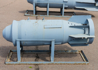 Large aerial bomb for bombers. Aviation in the museum. Weapons of mass destruction