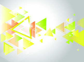Abstract light grey background with yellow, orange, green triangles, vektor backdrop, colored background with geometrical figure.