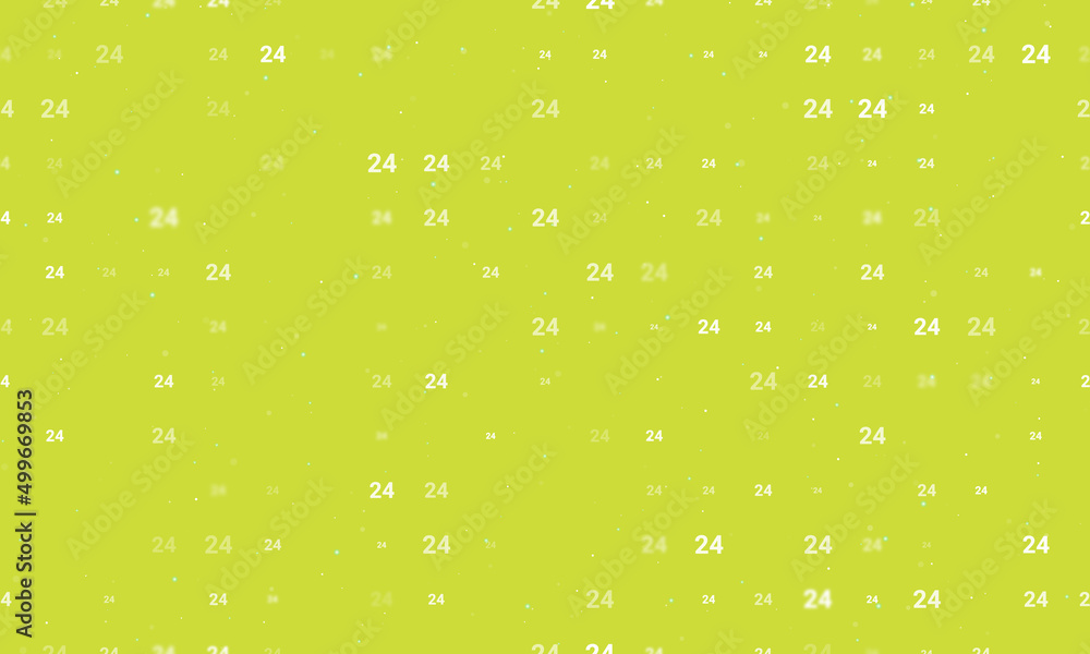 Poster Seamless background pattern of evenly spaced white around the clock symbols of different sizes and opacity. Vector illustration on lime background with stars