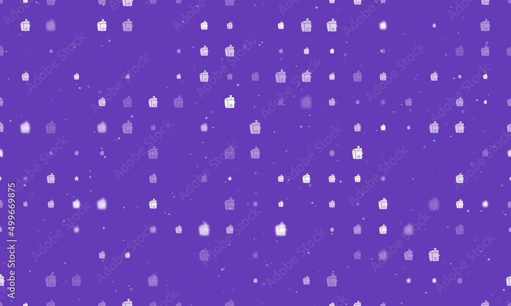 Poster seamless background pattern of evenly spaced white juicer symbols of different sizes and opacity. ve
