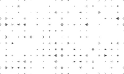 Seamless background pattern of evenly spaced black astrological sextile symbols of different sizes and opacity. Vector illustration on white background