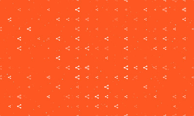 Seamless background pattern of evenly spaced white share symbols of different sizes and opacity. Vector illustration on deep orange background with stars