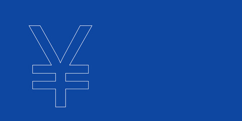 Obraz premium A large white outline yuan symbol on the left. Designed as thin white lines. Vector illustration on blue background
