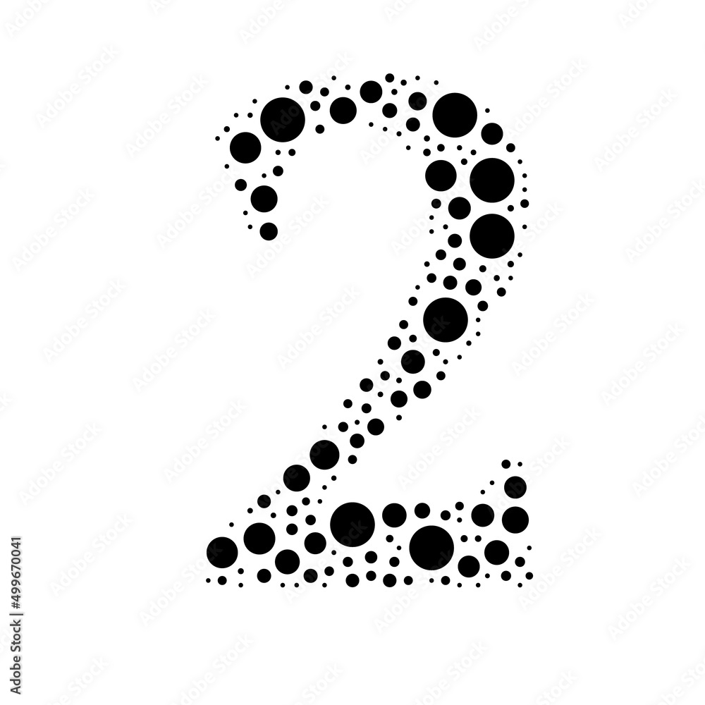 Poster a large number two symbol in the center made in pointillism style. the center symbol is filled with 