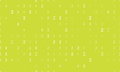 Seamless background pattern of evenly spaced white number two symbols of different sizes and opacity. Vector illustration on lime background with stars