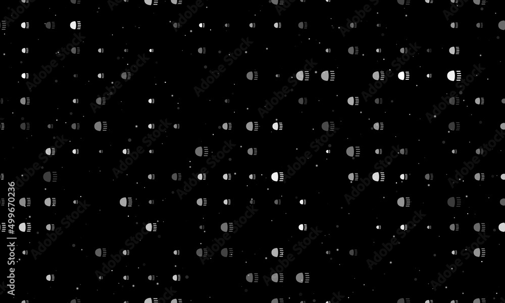 Poster seamless background pattern of evenly spaced white headlight symbols of different sizes and opacity.
