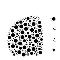 A large headlight symbol in the center made in pointillism style. The center symbol is filled with black circles of various sizes. Vector illustration on white background
