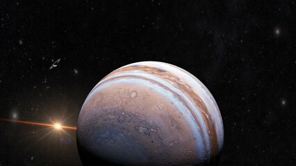 planet jupiter in conjunction with saturn 3d illustration © SN