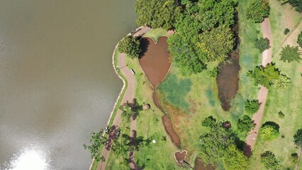 Aerial view of heart shaped lakes close to the Zoo Park in Goiania, Goias, Brazil