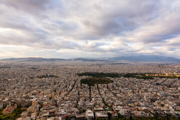 Panoramic view of the city of Athens from Lycabettus hill, Attica, Greece