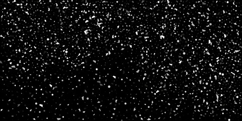 Silver confetti point on a black background. Luxury festive background. Silver grainy abstract texture overflows against a black background. Element of design. Vector illustration, EPS 10.