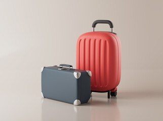 Simple group suitcases for travel on floor 3d render illustration.