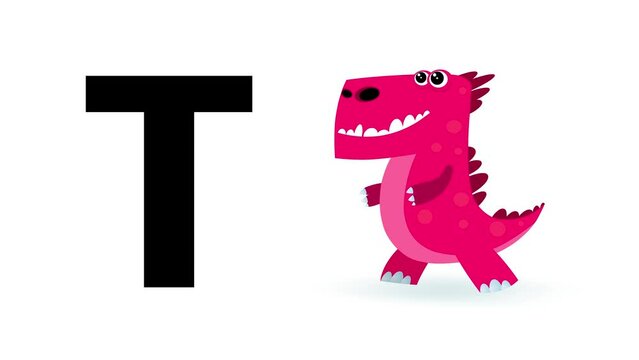 R letter big black like tyrannosaurus cartoon animation. Animal dino loop. Educational serie with bold style character for children. Good for education movies, presentation, learning alphabet, etc...