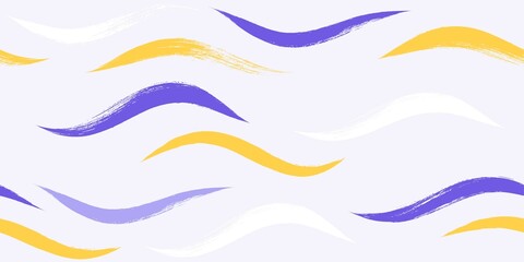 Seamless Wave Pattern, watercolor purple vector curve background. Wavy beach brush stroke, curly grunge paint lines, Hand drawn water sea illustration