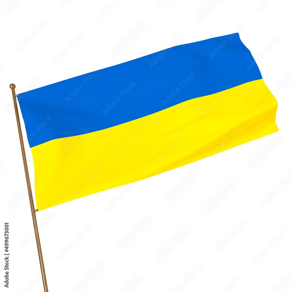 Poster ukrainian flag in the wind. 3d rendering simulation.