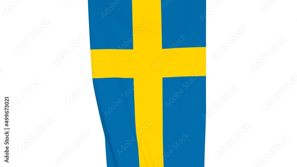 Poster Swedish flag in the wind. 3d rendering simulation.