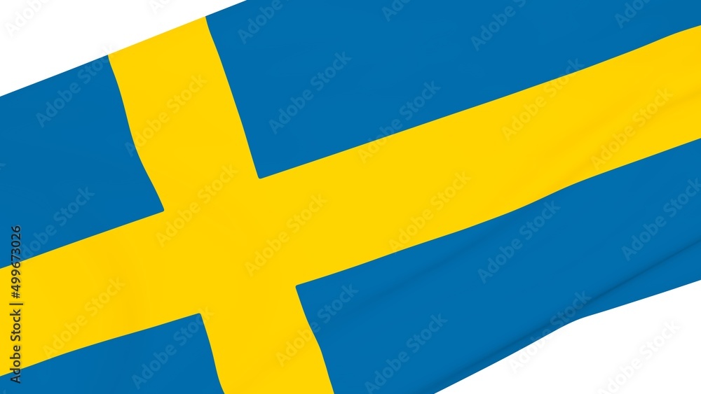 Poster Swedish flag in the wind. 3d rendering simulation.
