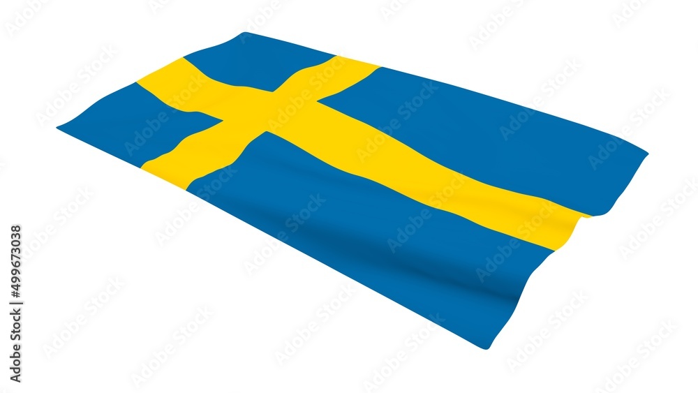 Poster Swedish flag in the wind. 3d rendering simulation.