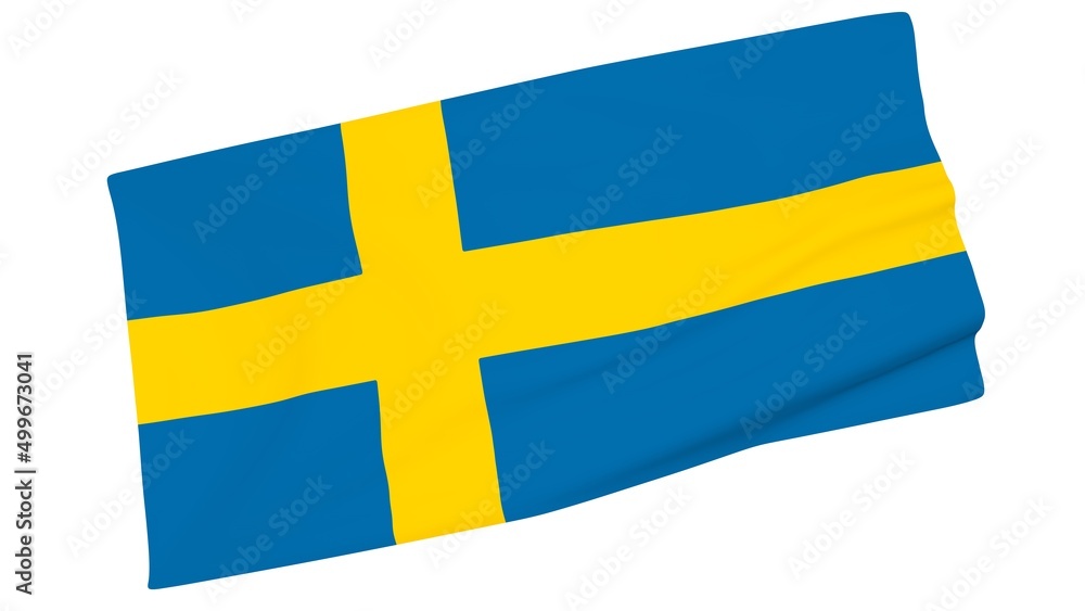 Poster swedish flag in the wind. 3d rendering simulation.