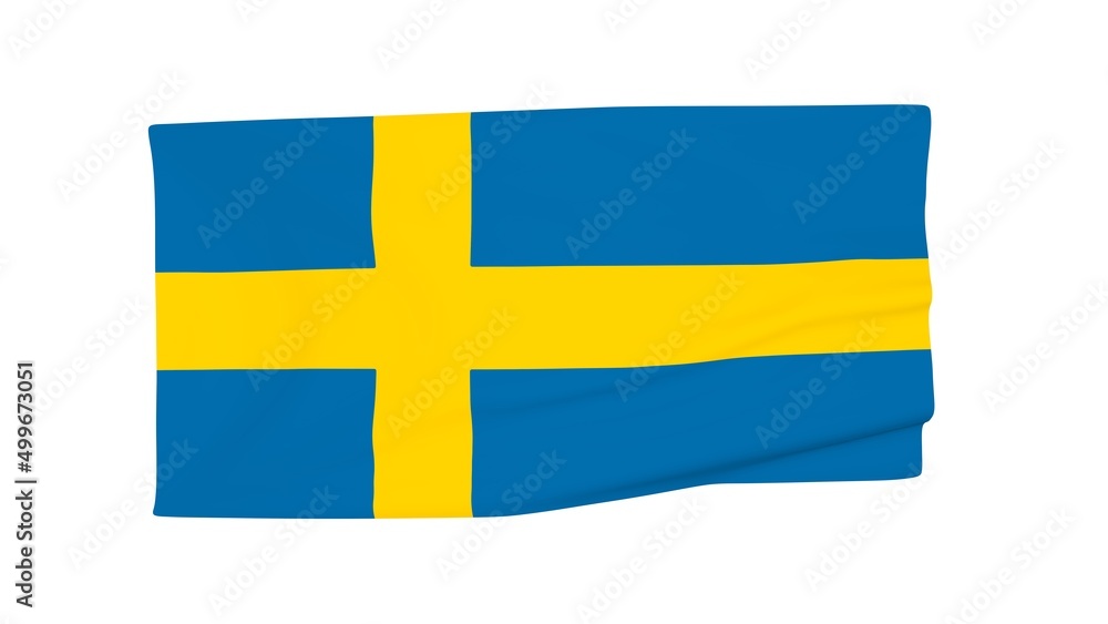 Poster swedish flag in the wind. 3d rendering simulation.