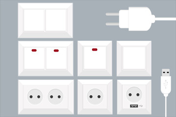 a set of different electricity switches and sockets with usb