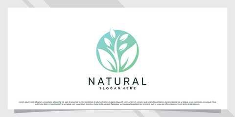 Natural leaf logo design with negative space and circle concept
