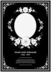 Memorial & Funeral Card Templates with flowers paper cut - obrazy, fototapety, plakaty