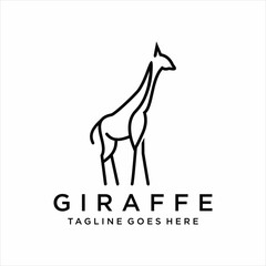 Giraffe Line Art Logo Design Template. Adorable tall animal mascot concept for conservation park icon. 