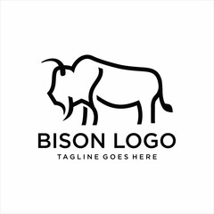 Bison line drawing logo, icon, label. Decorative elements. in trendy line style.