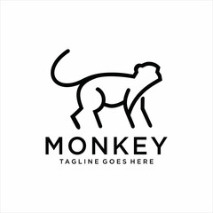 Monkey line drawing logo, icon, label. Decorative elements. in trendy line style.