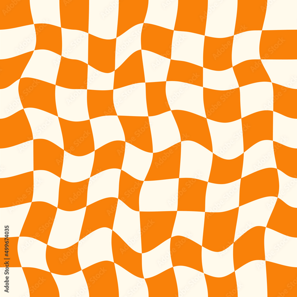 Fototapete Twisted checkered colorful background. Abstract vector seamless pattern. Retro wavy psychedelic checkerboard