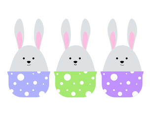 Easter pattern with cute rabbits on a white background, vector illustration.